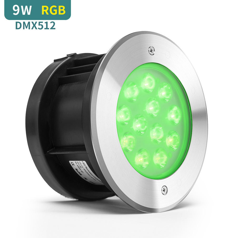 9W DC24V RGB DMX512 Control Round Recessed Led Swimming Pool Underwater Lights