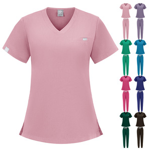 V-Neck Scrub Set Women Moisture Wicking Split Uniform Medical Lab Workwear Hospital Uniforms - Product Image 1