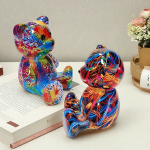 Oso de Peluche, Decoración para Habitación Infantil, Mueble de TV de Lujo para Sala de Estar, Mueble para Vino, Adorno de Oso Violento de Dibujos Animados, Resina Pequeña - Product Image 3