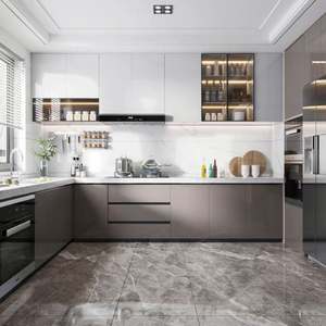 EE. UU. Proyecto automático más nuevo moderno gris laca prefabricada Base superior cocina vitrina muebles de cocina - Product Image 1