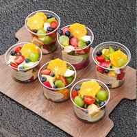 Bol à salade de fruits transparent imprimé personnalisé 16oz Conteneur d'épicerie fine en plastique jetable Acai Smoothies bol tasses avec couvercle