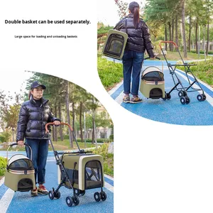 Yeni Çok Katmanlı 8 Tekerlekli Katlanabilir Evcil Hayvan Arabası (Kedi ve Köpekler İçin) Geniş Alanlı Ayrılabilir ve Bölünebilir Tasarım - Product Image 2