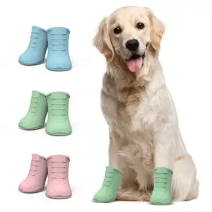 2024 4 in a Set Waterproof Anti-slip Outdoor Comfortable Pet Silicone Rain Boots Long Shoes Dog Shoes For Pet