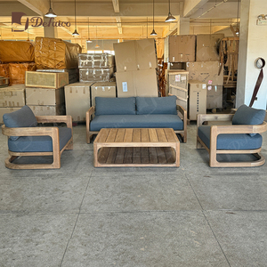 Luxurious Outdoor <strong>Teak</strong> <strong>Furniture</strong> with Waterproof Fabric Seat Cushions U-shaped Armrest Design Solid <strong>Teak</strong> Sofa Set - Product Image 5