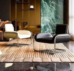 Fauteuil de loisirs en acier inoxydable, design convexe irrégulier, style moderne, luxe léger, noir, blanc et gris, pour salon, canapé individuel - Product Image 4