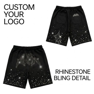 Pantalones Cortos <span class=keywords><strong>de</strong></span> Felpa para <span class=keywords><strong>Hombre</strong></span> con Logotipo Personalizado OEM al por Mayor, con Pedrería, Estilo Casual Urbano, con Diamantes Termoadhesivos - Product Image 1