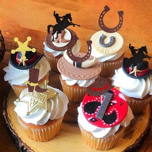 DAMAI Cowboy Cupcake Toppers paillettes <span class=keywords><strong>cheval</strong></span> chapeaux bottes Cupcake pics <span class=keywords><strong>thème</strong></span> occidental bébé douche fête d'anniversaire <span class=keywords><strong>gâteau</strong></span> décor fournitures - Product Image 2