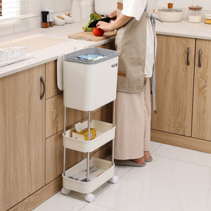 Organizzatore da Cucina Creativo a 3 Ripiani con Portaoggetti e Cestino per Rifiuti in Plastica - Product Image 2