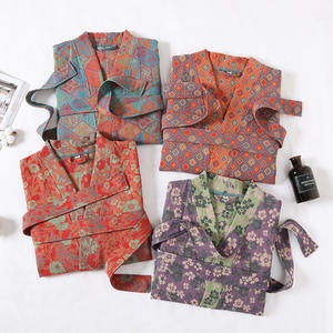 Peignoir en gaze double couche en pur coton pour femmes col en v taille élastique respirant séchage rapide absorbant l'eau manches courtes - Product Image 3