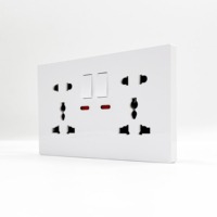 Prise murale double A6 à 5 broches avec interrupteur, coque ignifuge, cadre en acier, contact en bronze, prise universelle avec voyant lumineux