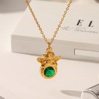 MW Retro europeo y americano Popular lindo Ángel collar verde circón chapado en oro collar impermeable de acero inoxidable