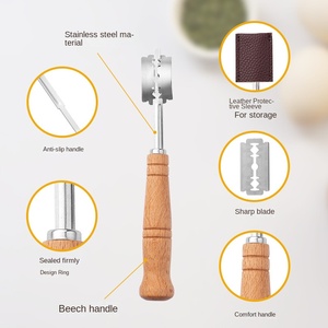 Couteau à grigner le pain au levain avec manche en bois et 5 lames – Outil de pâtissier pour grigner la pâte - Product Image 2