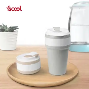 Tasse de voyage Portable pliable multifonctionnelle de 15 oz, tasse en Silicone personnalisée réutilisable, tasse à café pliante en Silicone