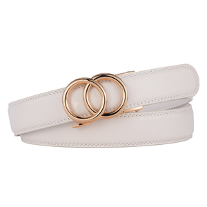 <span class=keywords><strong>Ceinture</strong></span> pour <span class=keywords><strong>femme</strong></span> en cuir de vache blanc, marron, noir, à boucle <span class=keywords><strong>automatique</strong></span> en alliage à double anneau, logo personnalisé, classique, décontractée, tendance - Product Image 1