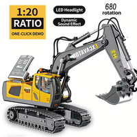 Excavadora RC a Escala 1:20, 11 Canales, 2.4G, Control Remoto de Aleación, Camión de Construcción con Rotación de 680 Grados, Luz y Sonido