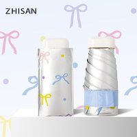 Parasol manuel ZhiSan mini, pliable en six sections, en aluminium argenté, avec fibre de polyester, polyvalent, protection solaire et pluie, UPF50+