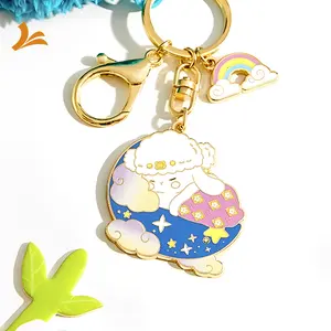 Hot Sell Gold Plated Metal Cute Nature Key Chains Glitter Design Kawaii Logo Custom Keychains