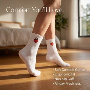 Calcetines Blancos Deportivos para <span class=keywords><strong>Mujer</strong></span> con Logotipo Personalizado al por Mayor, Calcetines de Algodón con Bordado de Frutas, Estilo Kawaii, Deportivo, Harajuku, Universitario - Product Image 2