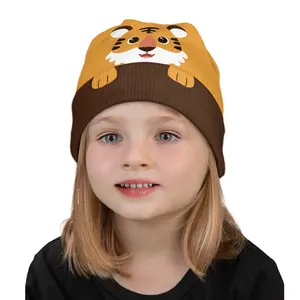 Cartoon Tiger Pattern Animal Printed Knitted Beanies Hats for Boys Girls Fall Winter Outdoor Home Warm Cold Hats Drop Shipping