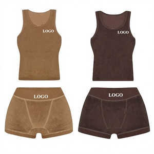 <b>Womens</b> Solid Multi-Color Plush Velvet Scoop Neck Tank Top and Matching Boxer Shorts <b>Twin</b> <b>Set</b> OEM ODM Wholesale Apparel - Product Image 1