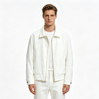 Blouson Homme en Lin et Coton Style Luxe Doublure Rayée Contrastante Respirant Coupe-Vent Léger Fermeture Éclair pour l'Automne