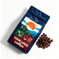Sachets de café plats entièrement personnalisés avec impression d'illustrations sur mesure, dotés d'une valve et d'une fermeture éclair refermable, pour les marques de café de spécialité