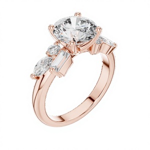 TRENDY LUXURY 2CT LAB GROWN DIAMOND CUT <b>RING</b> <b>SET</b> 18KT ROSE <b>GOLD</b> RHODIUM PLATED 0.6CT SIDE STONE THIRD-PARTY APPRAISAL ENGAGEMENT - Product Image 1