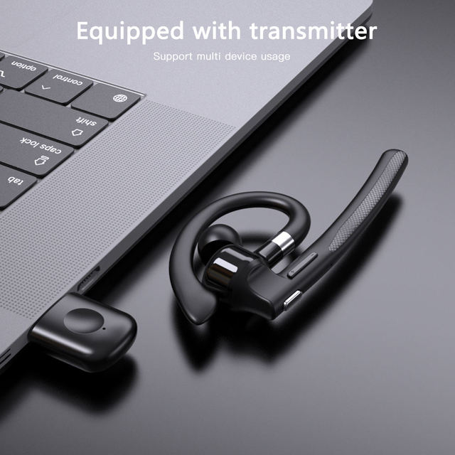 Business-style Ear-hook Hands-free Headset with Noise Cancellation, Wireless Earbuds, 2-mode Adapter, and Bluetooth Connectivity