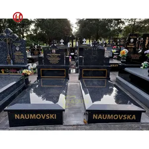 European Style Hand Carved Indian Black Granite Monument Marble Headstone Tombstone Professional Engraving Modern White Top sets