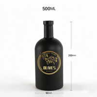 Bouteille en verre vide pour huile d'olive extra vierge biologique, noire mate personnalisée, avec bec verseur et bouchon en liège, 375 ml, 500 ml, bouteille ronde pour huile d'olive