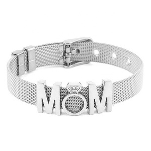 <span class=keywords><strong>Bracelet</strong></span> à breloques Offre Spéciale bijoux de créateur diamants maman lettre curseur breloques <span class=keywords><strong>or</strong></span> acier inoxydable <span class=keywords><strong>maille</strong></span> <span class=keywords><strong>Bracelet</strong></span> cadeaux de fête des mères - Product Image 2