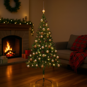 Sapin de Noël artificiel pré-éclairé 59,1 pouces, 380 branches, lumières LED blanc chaud, base sur pied pour intérieur - Product Image 2