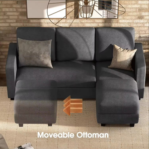 Ensemble de canapés modulaires en tissu noir de luxe Sans, en forme de L, en lin, de qualité supérieure, pour l'<span class=keywords><strong>intérieur</strong></span> familial, sièges modulaires pour le salon - Product Image 3