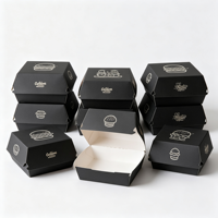 Boîte à hamburger carrée en papier kraft biodégradable imprimée sur mesure avec couvercle à charnière, emballage alimentaire jetable pour plats à emporter