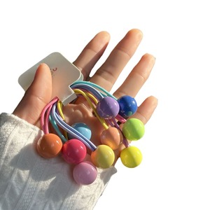 2024 nuova primavera 2 pz/set colori caramella due palline graziose elastiche fasce per capelli con perline alto supporto per coda di cavallo per bambini accessori per capelli - Product Image 5