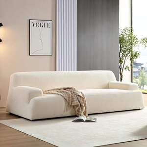 Sofá Curvo de Tres Plazas para Salón, Modelo Teddy, con Estructura de Madera Maciza Blanca y Tapicería de Esponja Suave - Product Image 5