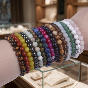 <b>Polished</b> <b>Black</b> Gemstone Beaded Handmade Durable Round Shape Semi-Precious Stone Craft Bracelet for Thanksgiving Valentine's Day - Product Image 2
