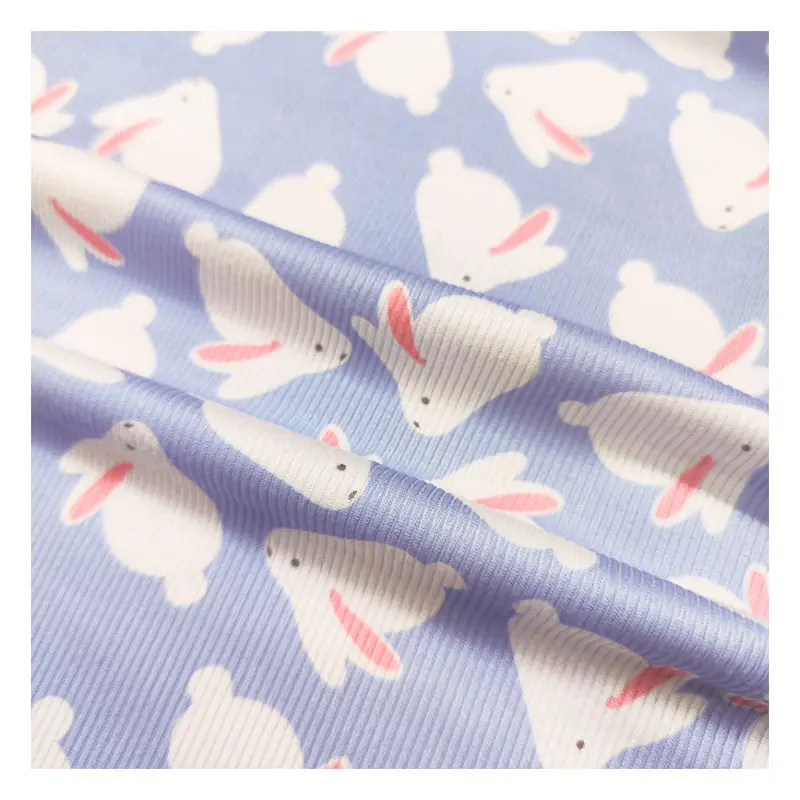 Customization Cute Patterns 4 Way Stretch 95% Poly 5% Spandex Elastic 2*2 Rib Knit Print Fabric Wholesale