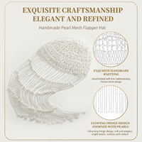 Nouvel accessoire de cheveux de mariée de luxe en perles pour l'été 2026, coiffe extra longue en maille tissée à la main avec pompon pour mariage et séance photo