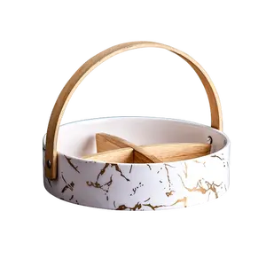 Nordic Luxury Gold <strong>Metal</strong> Porcelain Dried Fruit Snack Plate Multi Ceramic Grid Plates <strong>Candy</strong> Dessert <strong>Trays</strong> Afternoon Tea Dishes - Product Image 1