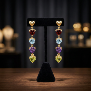 GOURIK Heart Shape Multi Gemstone Drop <b>Earrings</b> 925 Silver Gold Plated Trendy Long Linear Style Claw Setting Jewelry for Women - Product Image 2