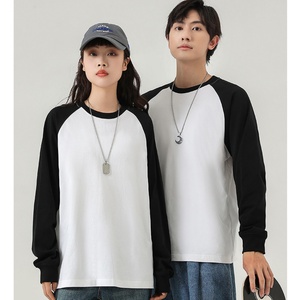 T-shirt en coton pur lourd 250g avec manches raglan, poignets côtelés bicolores, T-shirt col rond style vintage américain - Product Image 3