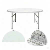 Table ronde pliante en plastique blanc de 120 cm (4 pieds) pour salle à manger, pliable en deux, vente en gros
