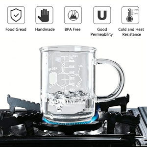 Mug à café en verre borosilicate haute résistance sans plomb, compatible avec les plaques de cuisson, 450 ml, tasse graduée résistante à la chaleur pour la maison et le bureau - Product Image 4