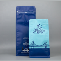Pochette debout en plastique de 12oz pour grains de café Pochette pour café à fond plat Sacs d'emballage pour café avec valve et fermeture éclair