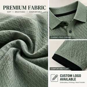 Polo de golf pour homme en tricot texturé de luxe sur mesure, col contrasté style Old Money, fabricant OEM ODM à marque privée - Product Image 3