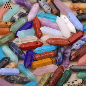 Cuentas de cristal de doble punto de 0,8 pulgadas, agujero perforado, colgante hexagonal de piedras preciosas de 1,50mm, suministro de joyería artesanal - Product Image 6