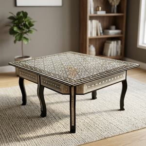 Table basse rectangulaire en bois égyptien antique avec incrustations de nacre Zahereen Large W116, couleur marron, pour la maison, le salon, meubles - Product Image 3