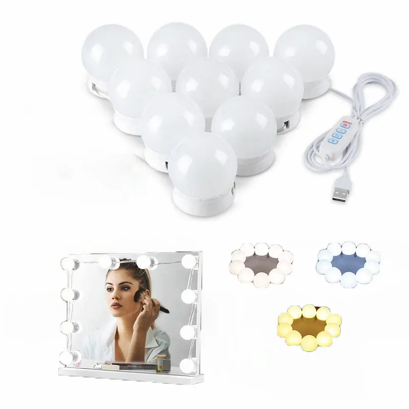 Desktop Hollywood Style LED Makeup Mirror with 3 Color Lighting USB Dimmer Lamp Light Bulbs for Enhanced Lighting for Makeup