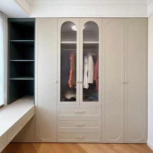 Custom Minimalist Wood <b>Wardrobe</b> with Cream <b>White</b> Finish for <b>Bedroom</b> Furniture in Villa - Product Image 1